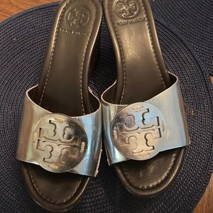 Tory Burch Silver Mules